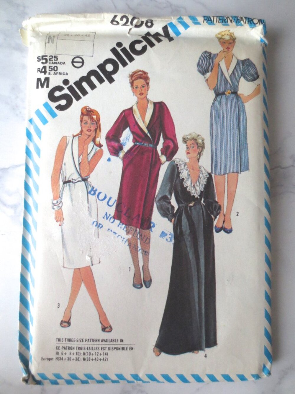 Simplicity 6208 Wrap Dress Sewing Pattern Shawl Collar 38 40 42 / 10, 12, 14